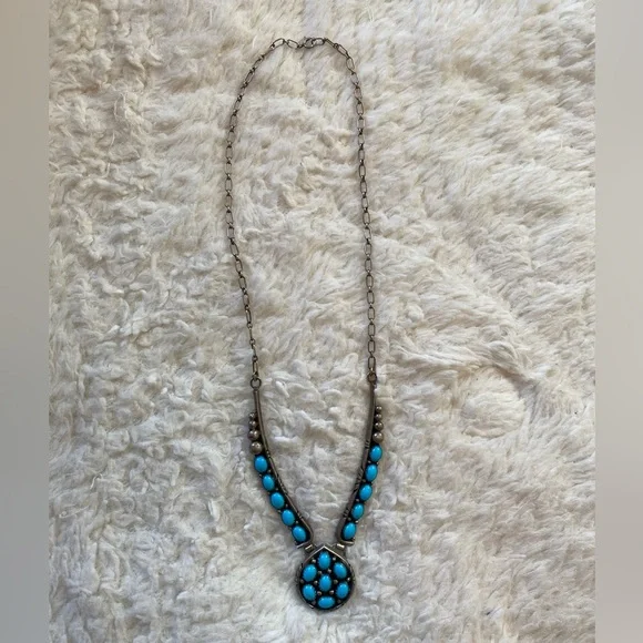 Vintage Turquoise Sterling Silver Patrick Yazzie Western Boho Necklace